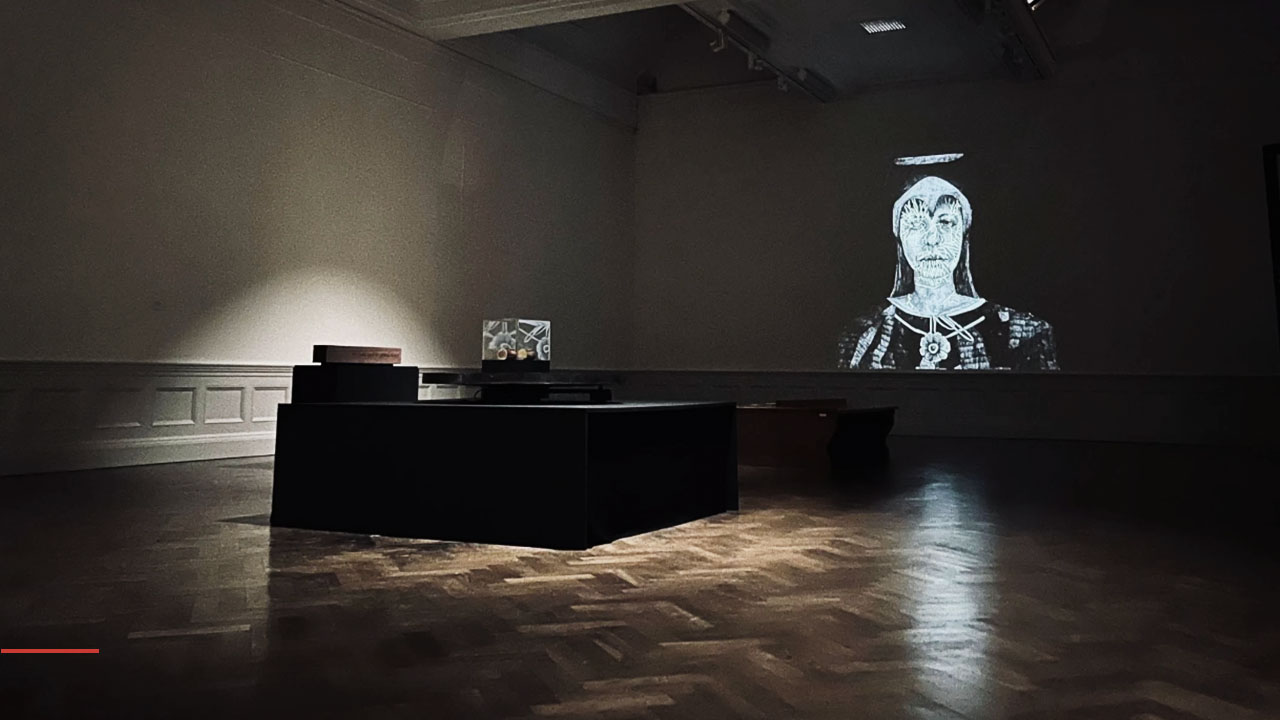 Gallery space with projected image